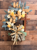 Handmade Religious Cross Wreath with Yellow Roses, Farmhouse Grapevine Door Decor, Christian Easter Wreath, Layered Bow Everyday Wall Decor