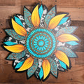 Hand Painted Sunflower Wall Art, Boho Southwestern Turquoise Teal Decor, Unique Statement Wooden Wall Hanging Gift