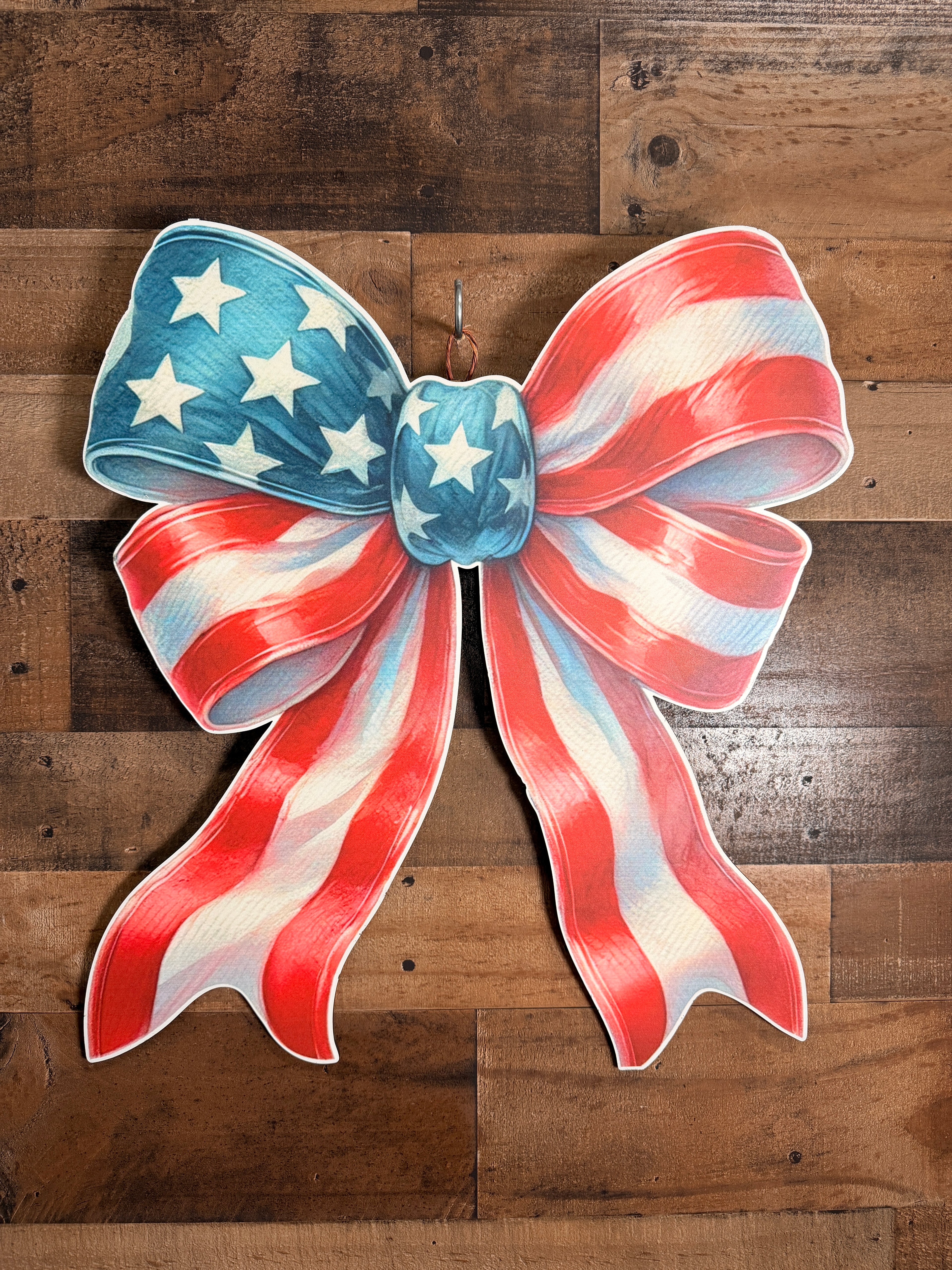 American Flag Patriotic Bow, 4th of July Decor, Red White Blue Wreath Bow, Independence Day Stars Stripes Bow