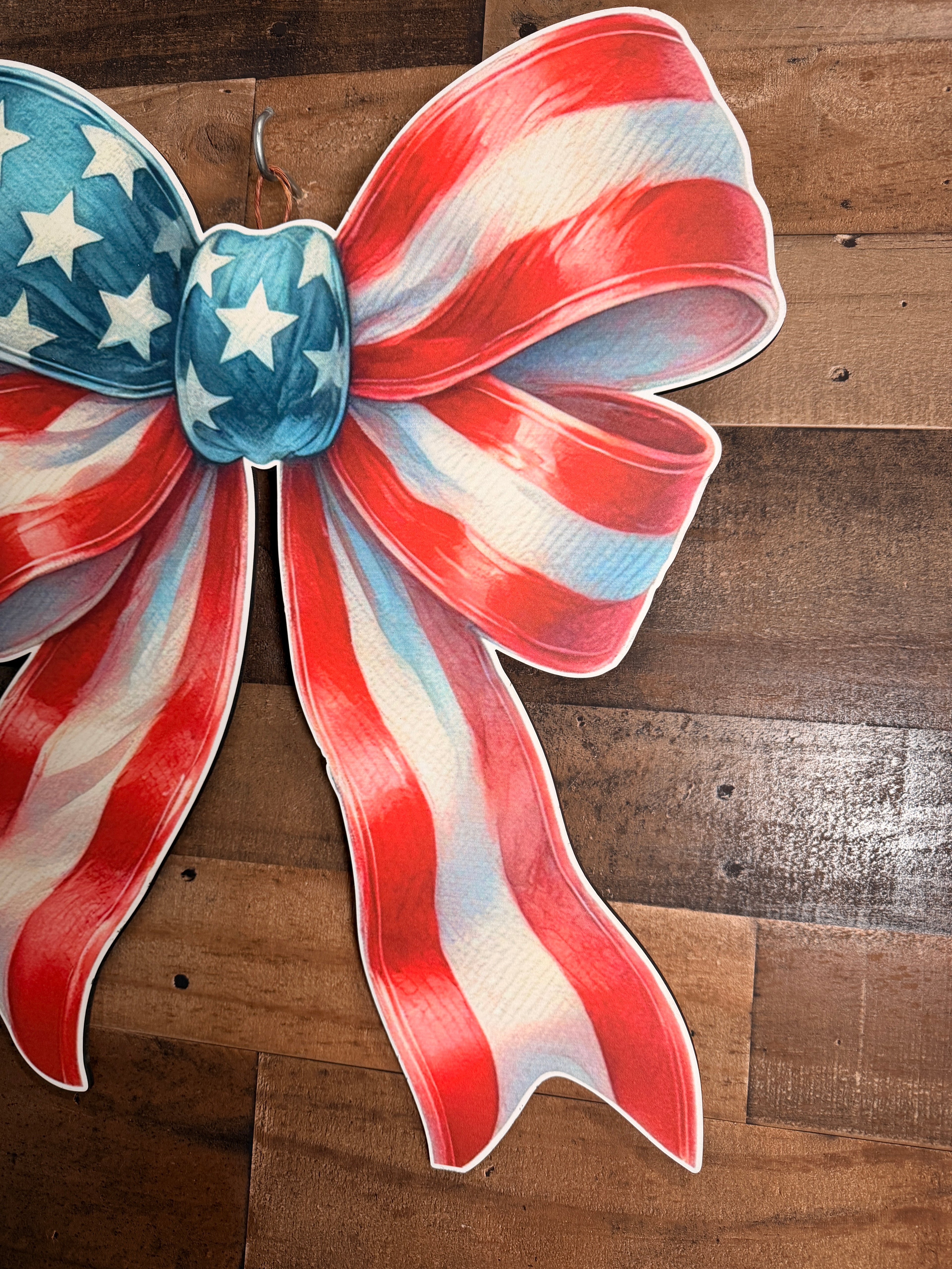 American Flag Patriotic Bow, 4th of July Decor, Red White Blue Wreath Bow, Independence Day Stars Stripes Bow