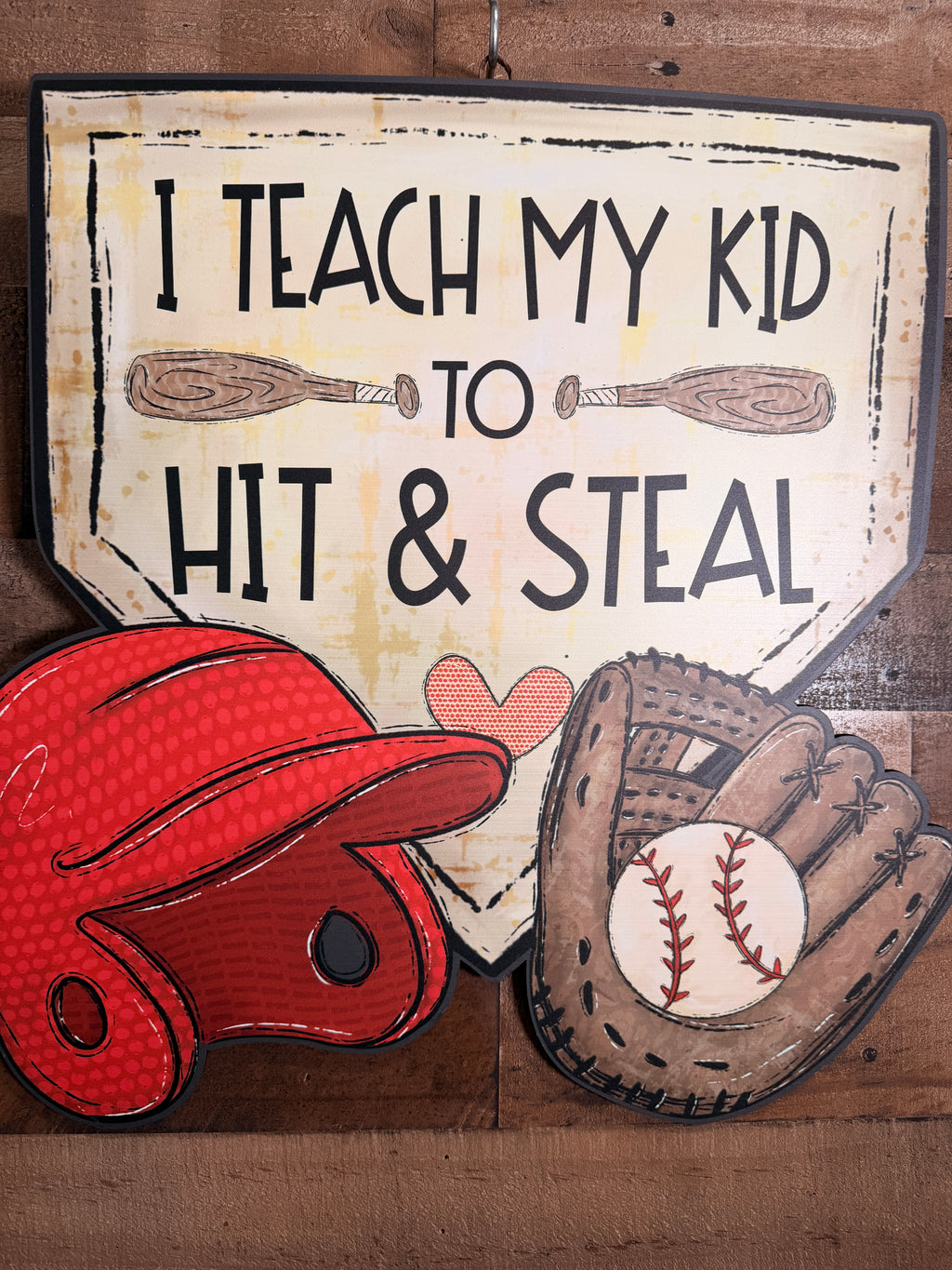 Funny Baseball Wall Decor Sign, I Teach My Kid to Hit & Steal | Baseball Coach Gift