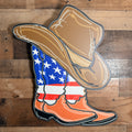 Cowboy Americana Wall Art, American Flag Cowboy Boots Decor, Rustic Country Wall Hanging, Patriotic Home Gift