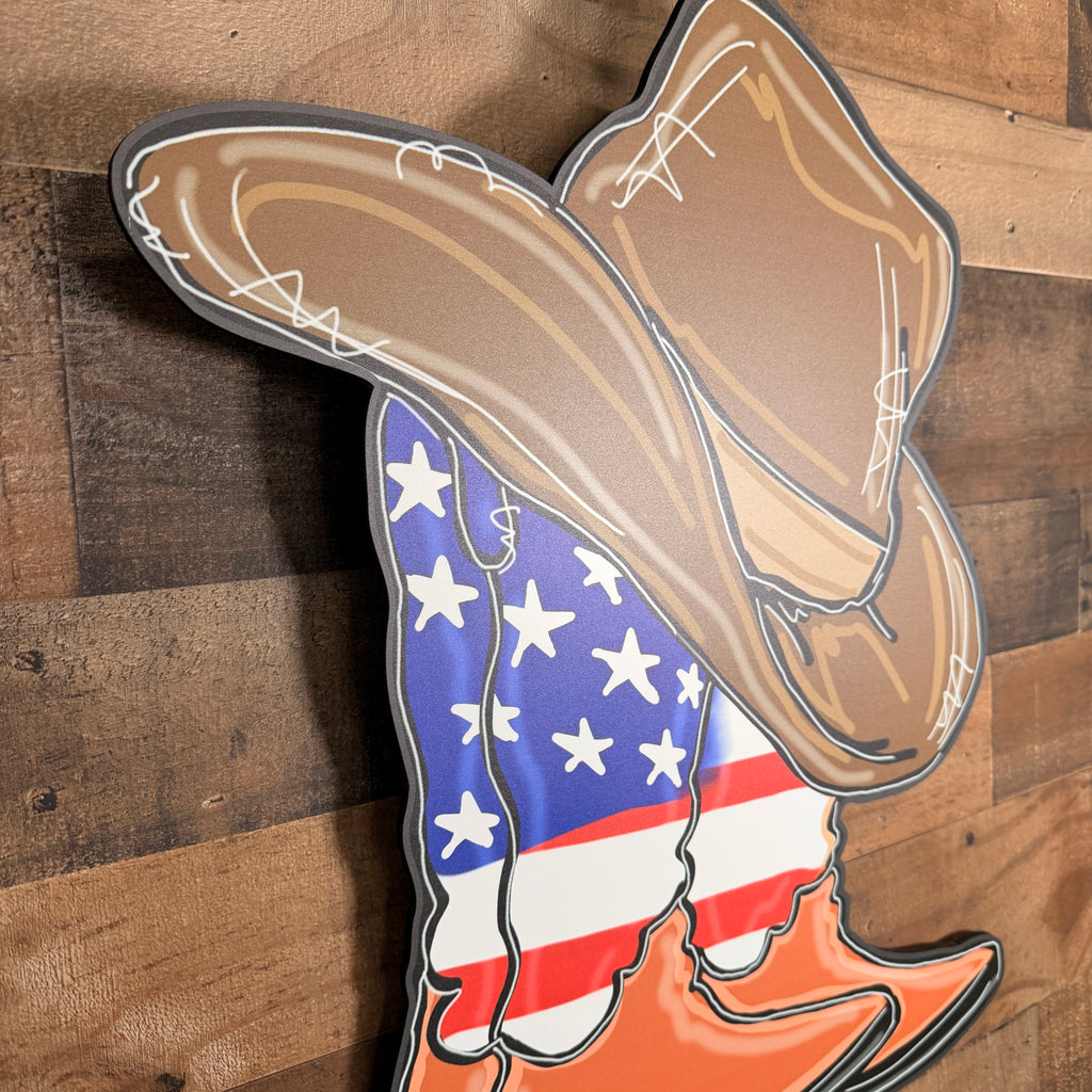 Cowboy Americana Wall Art, American Flag Cowboy Boots Decor, Rustic Country Wall Hanging, Patriotic Home Gift