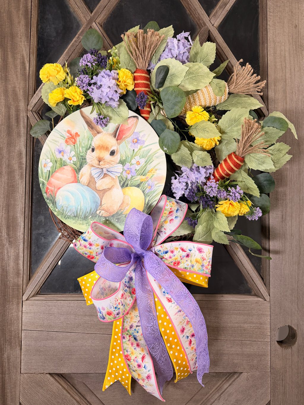 Easter Wreath for Front Door - Whimsical Bunny & Egg Decor | Spring Floral Door Hanger