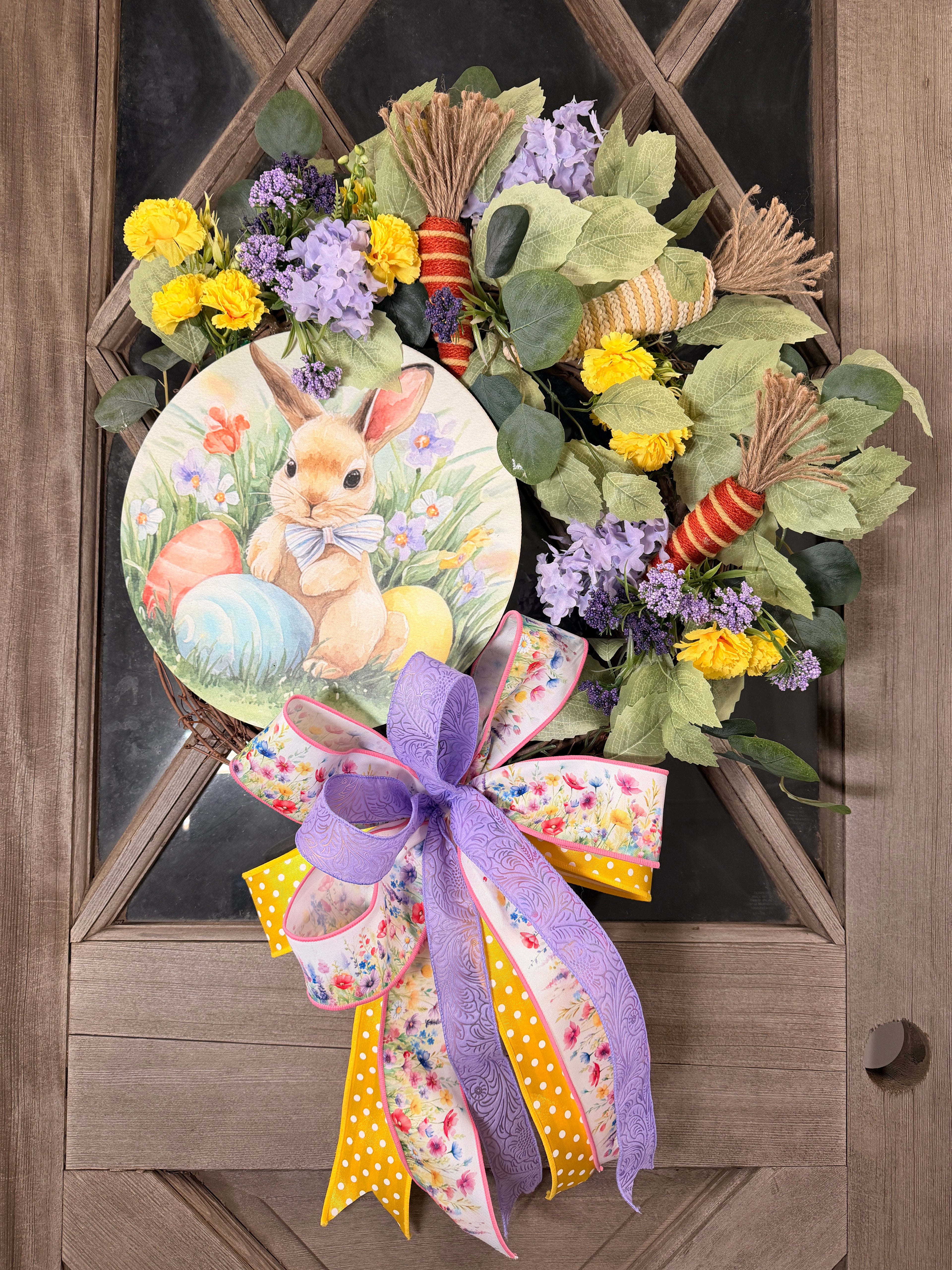 Easter Wreath for Front Door - Whimsical Bunny & Egg Decor | Spring Floral Door Hanger