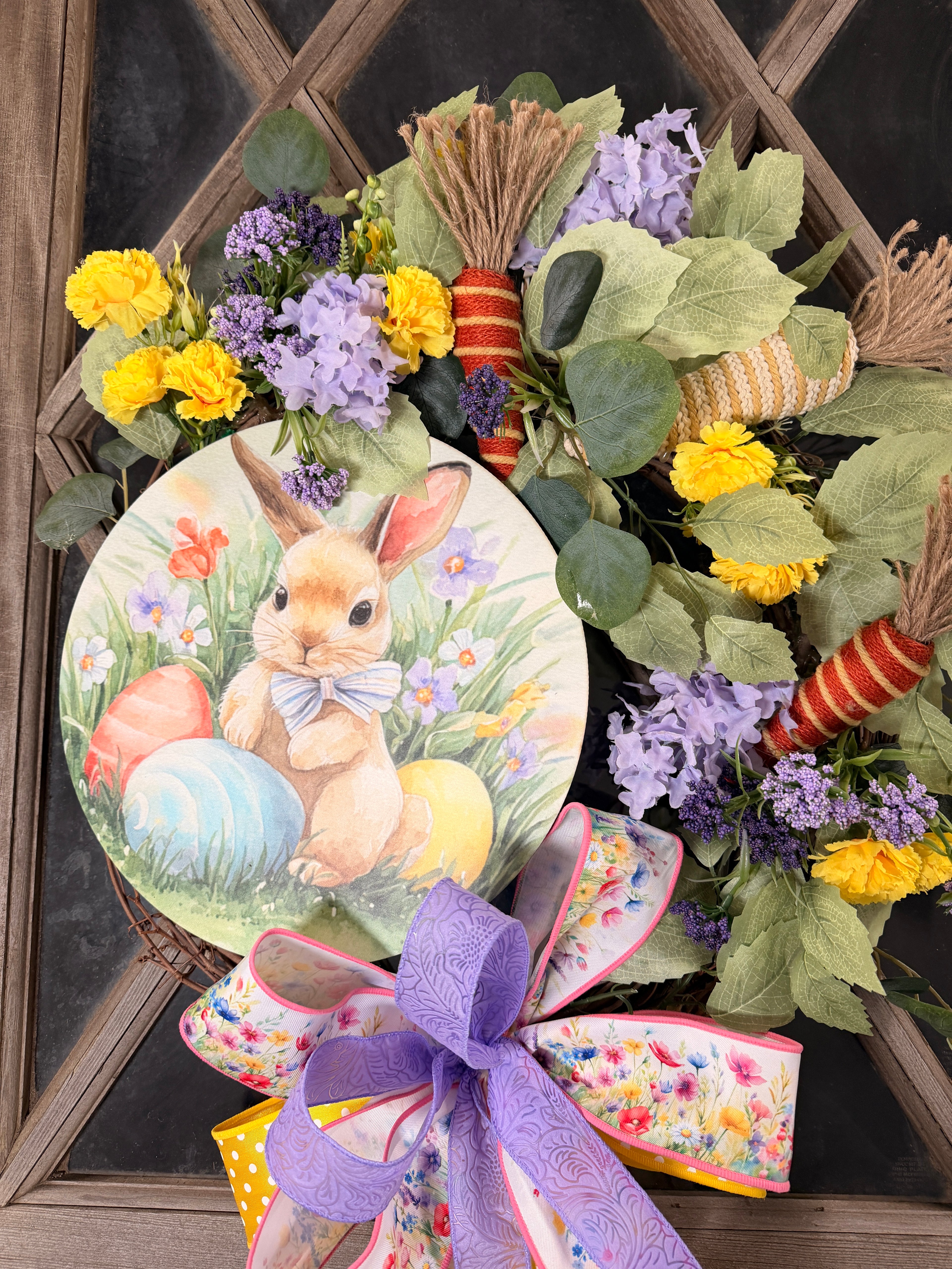 Easter Wreath for Front Door - Whimsical Bunny & Egg Decor | Spring Floral Door Hanger