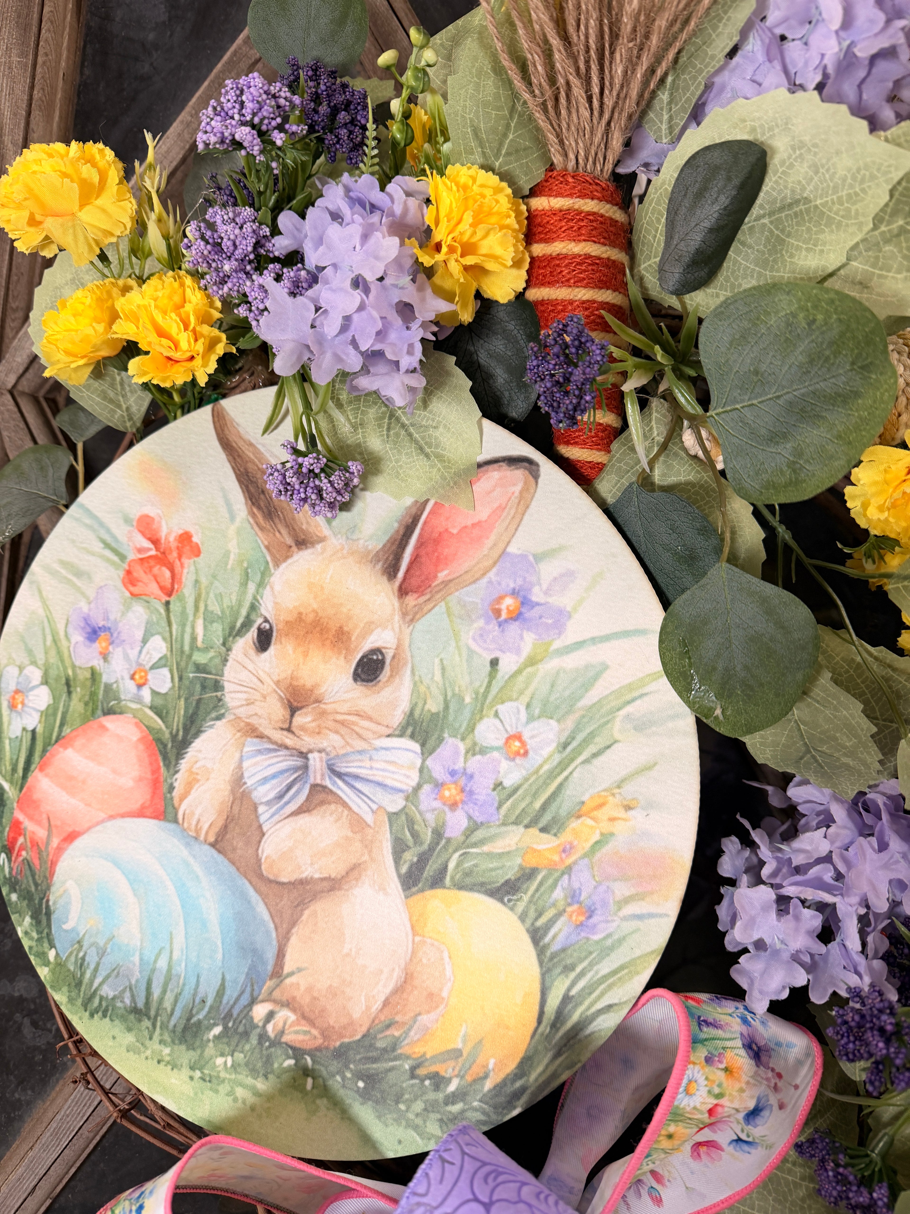 Easter Wreath for Front Door - Whimsical Bunny & Egg Decor | Spring Floral Door Hanger