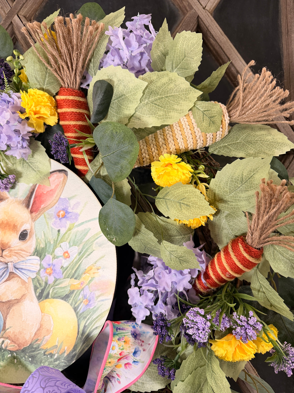 Easter Wreath for Front Door - Whimsical Bunny & Egg Decor | Spring Floral Door Hanger