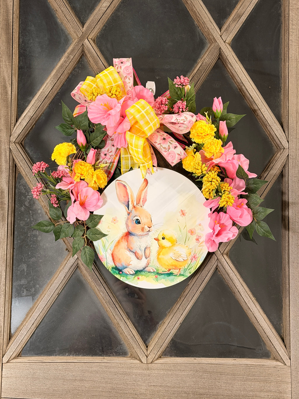 Easter Bunny Wreath for Front Door, Pastel Spring Floral Wreath, Handmade Whimsical Decoration