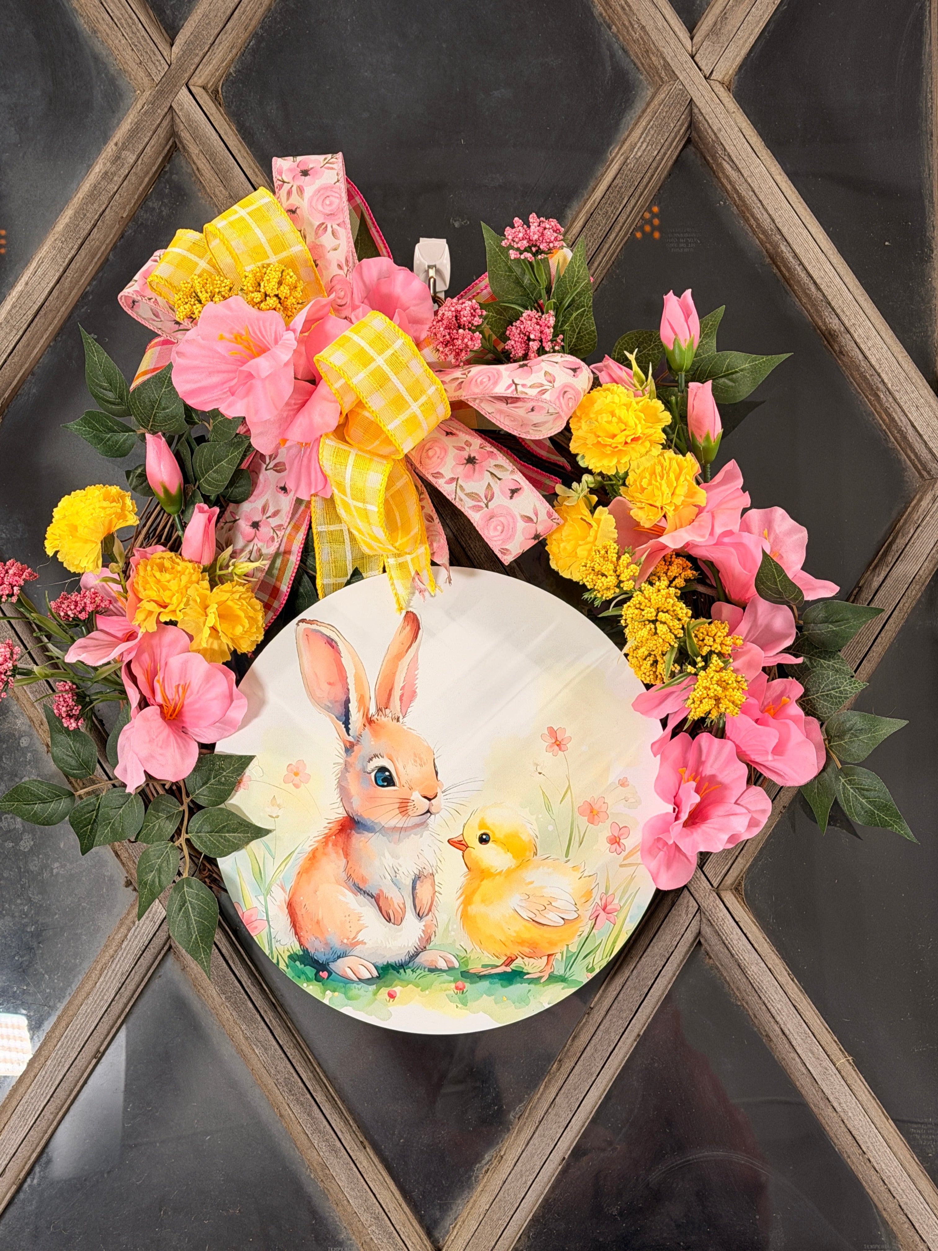 Easter Bunny Wreath for Front Door, Pastel Spring Floral Wreath, Handmade Whimsical Decoration