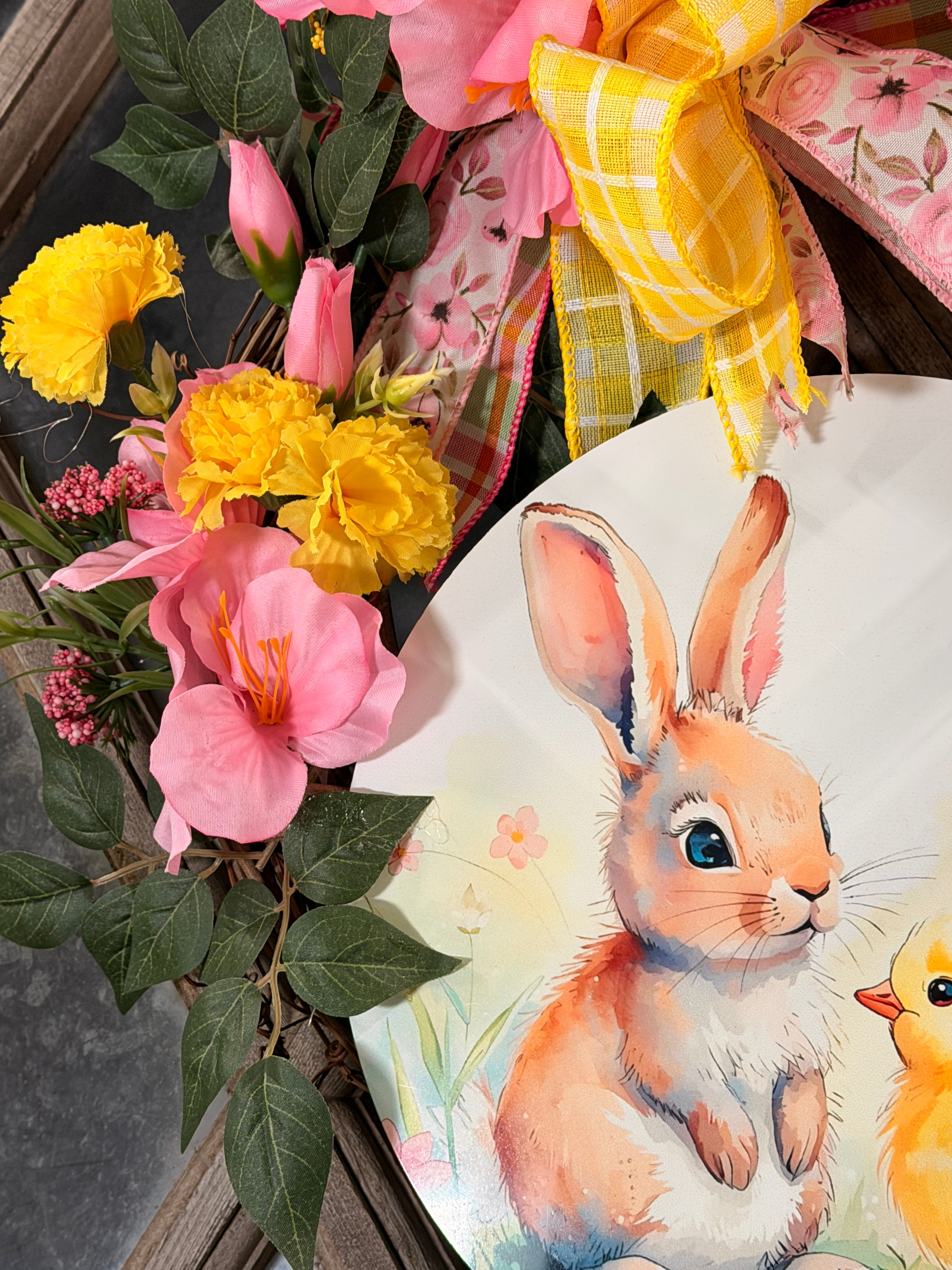 Easter Bunny Wreath for Front Door, Pastel Spring Floral Wreath, Handmade Whimsical Decoration