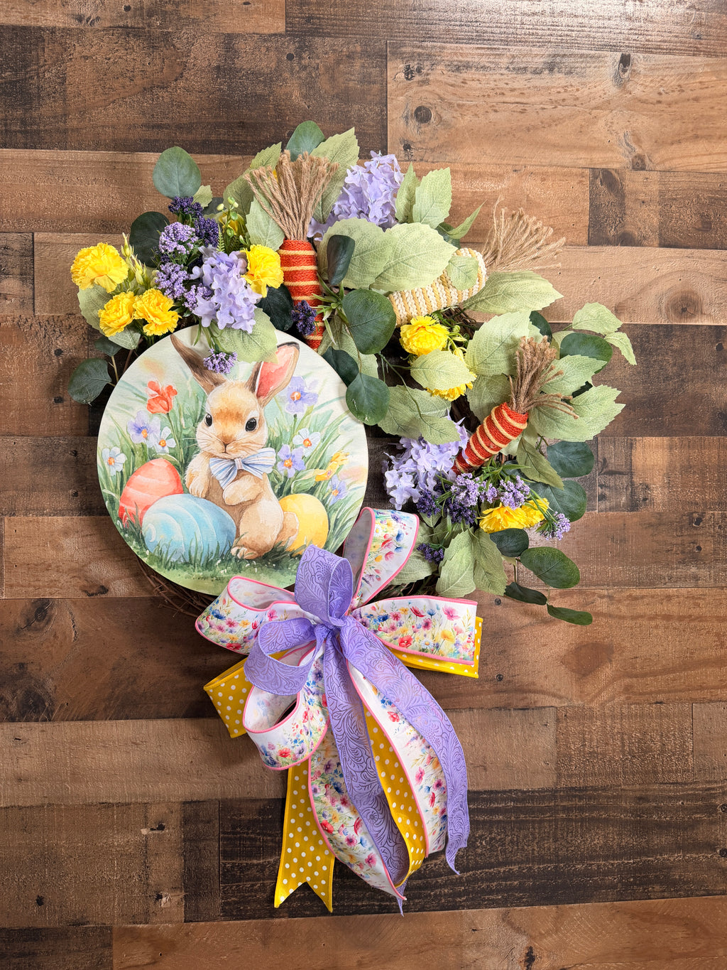 Easter Wreath for Front Door - Whimsical Bunny & Egg Decor | Spring Floral Door Hanger
