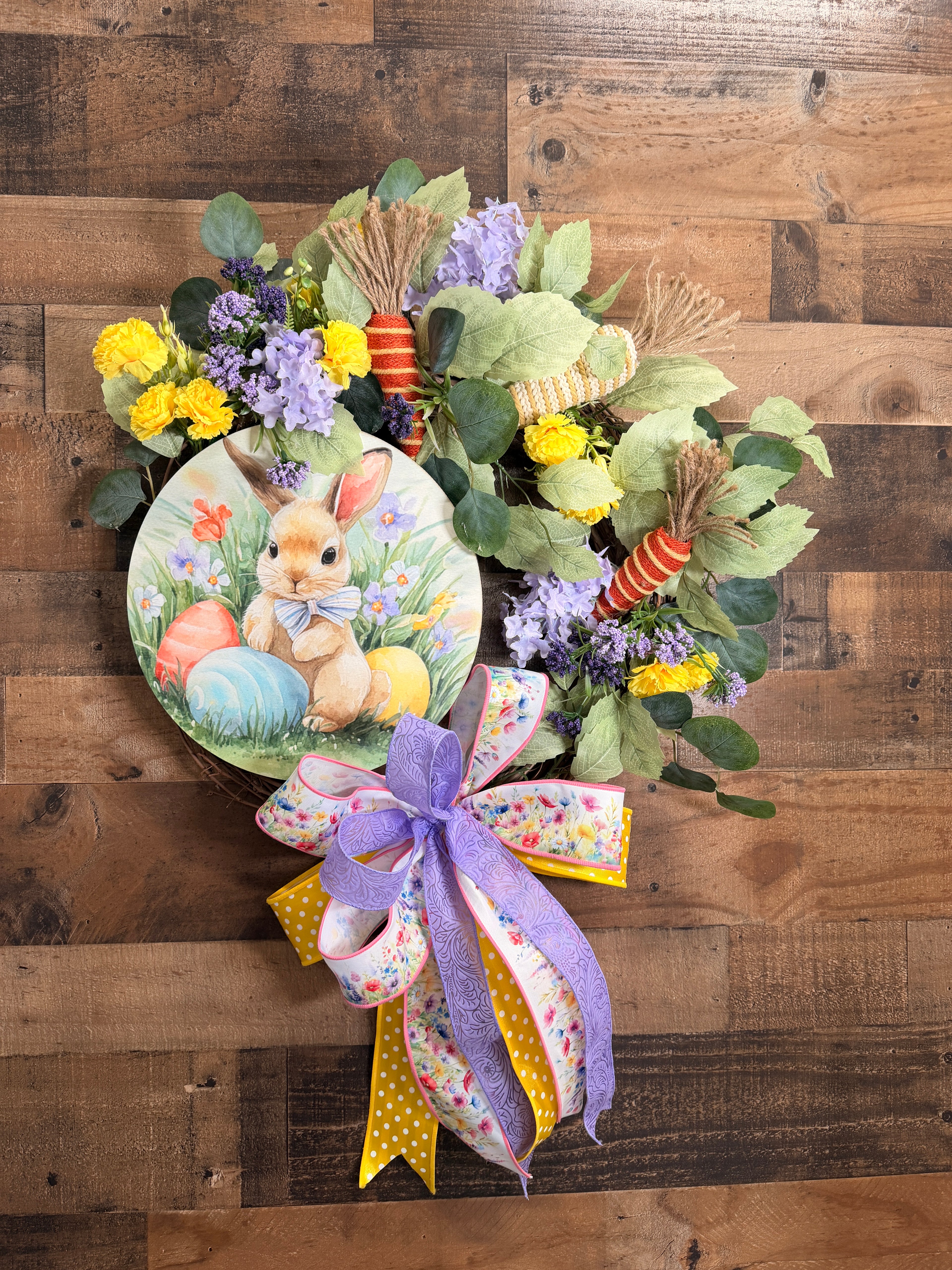 Easter Wreath for Front Door - Whimsical Bunny & Egg Decor | Spring Floral Door Hanger