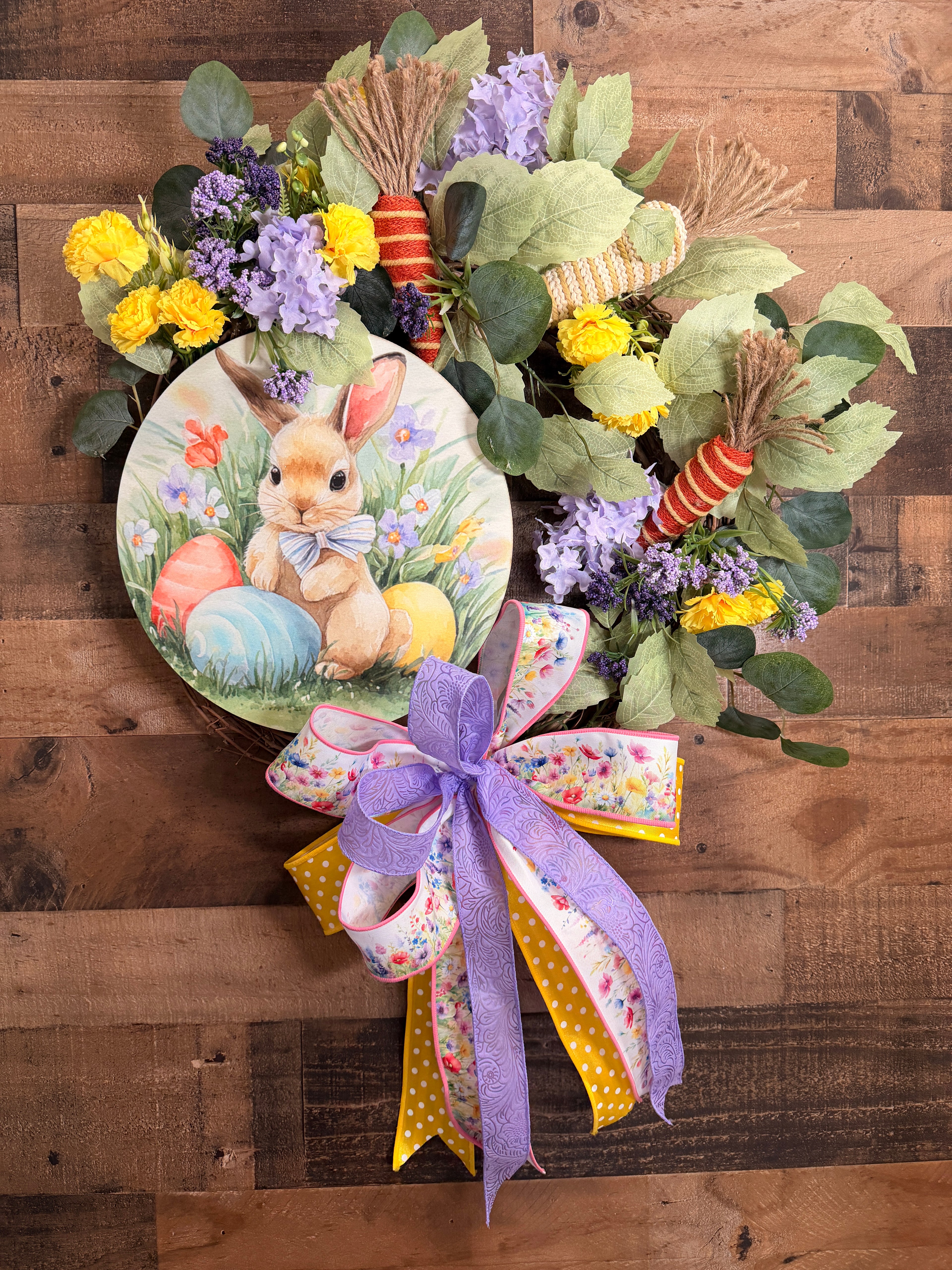 Easter Wreath for Front Door - Whimsical Bunny & Egg Decor | Spring Floral Door Hanger