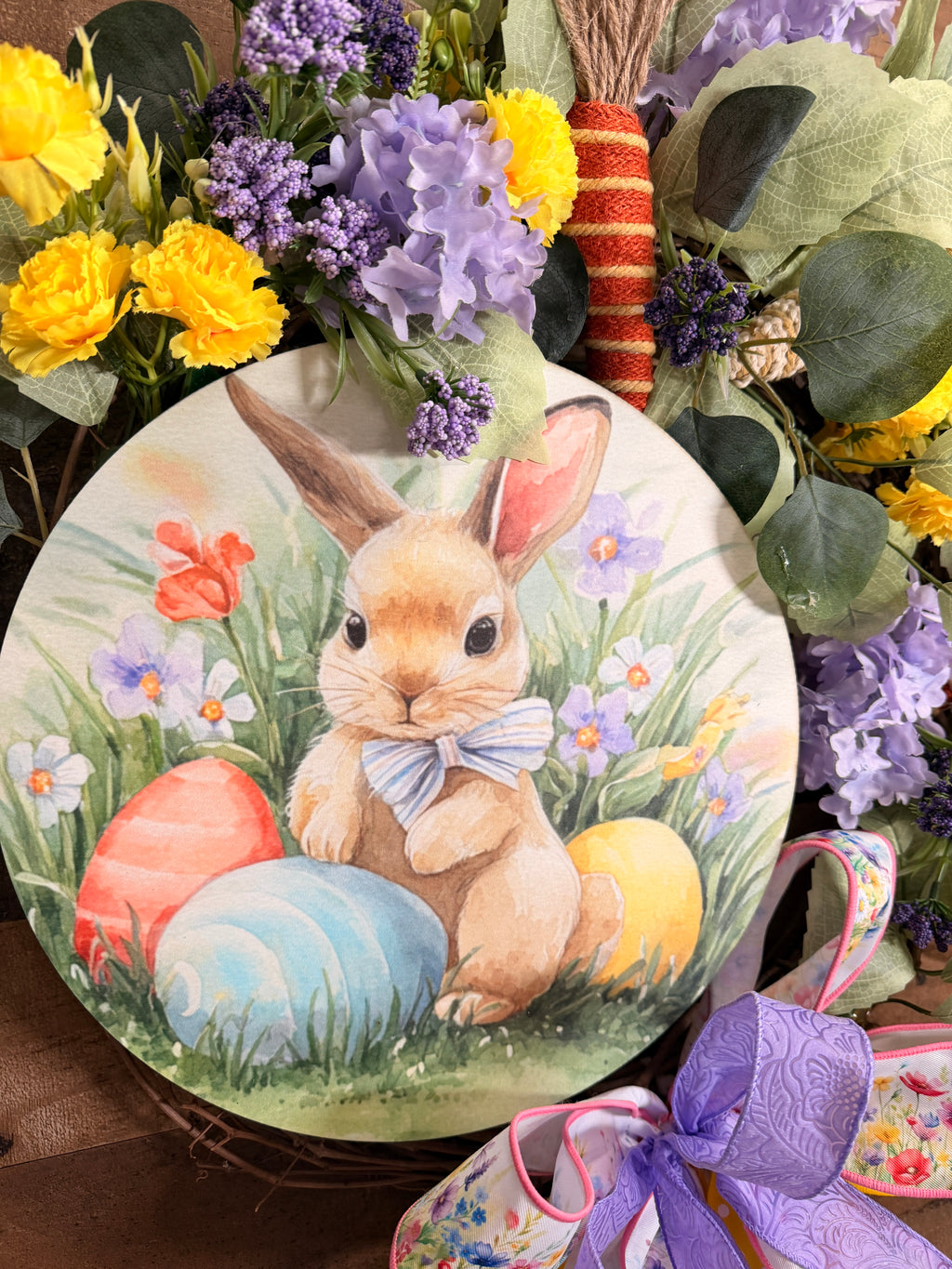 Easter Wreath for Front Door - Whimsical Bunny & Egg Decor | Spring Floral Door Hanger