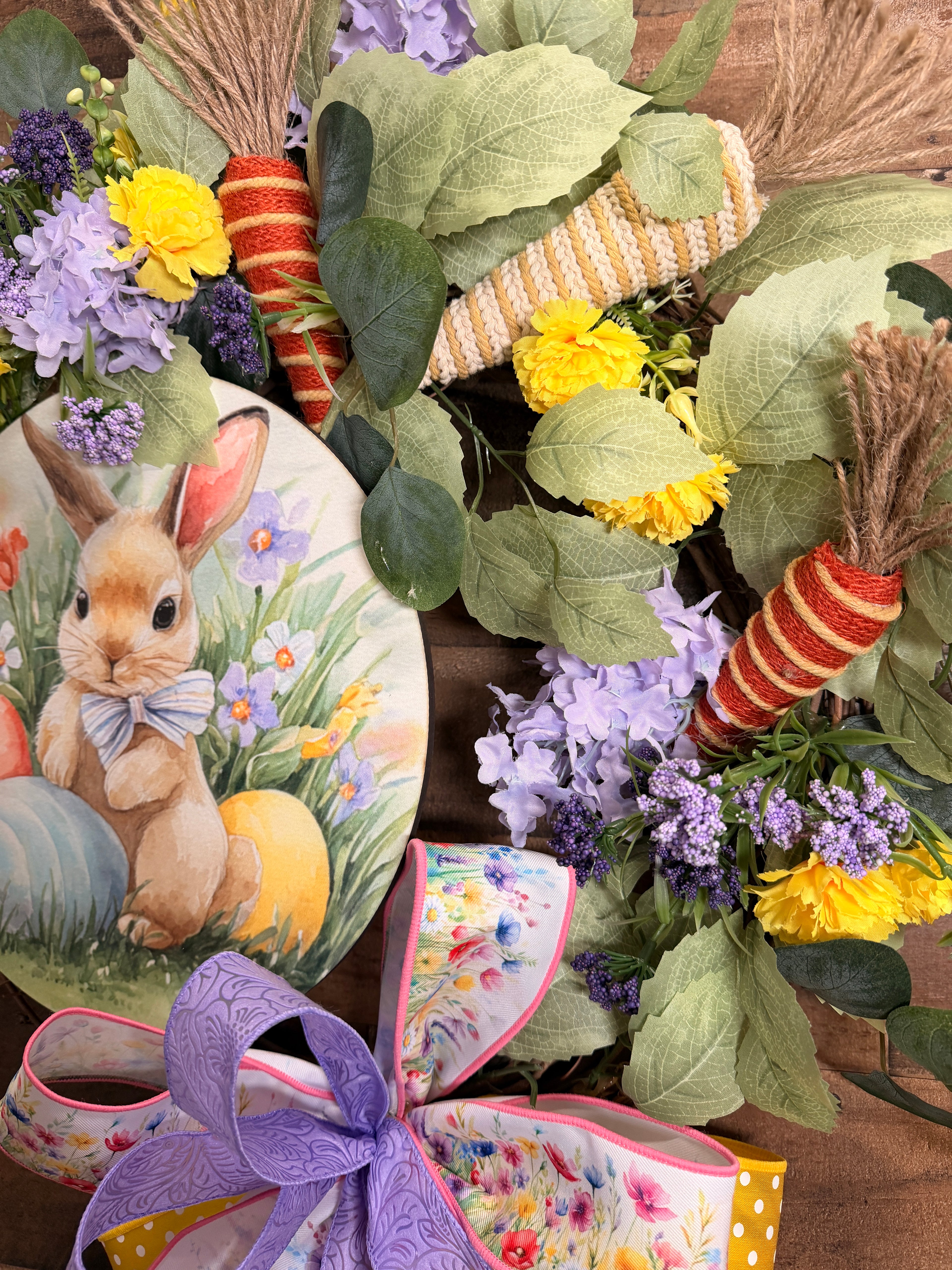 Easter Wreath for Front Door - Whimsical Bunny & Egg Decor | Spring Floral Door Hanger