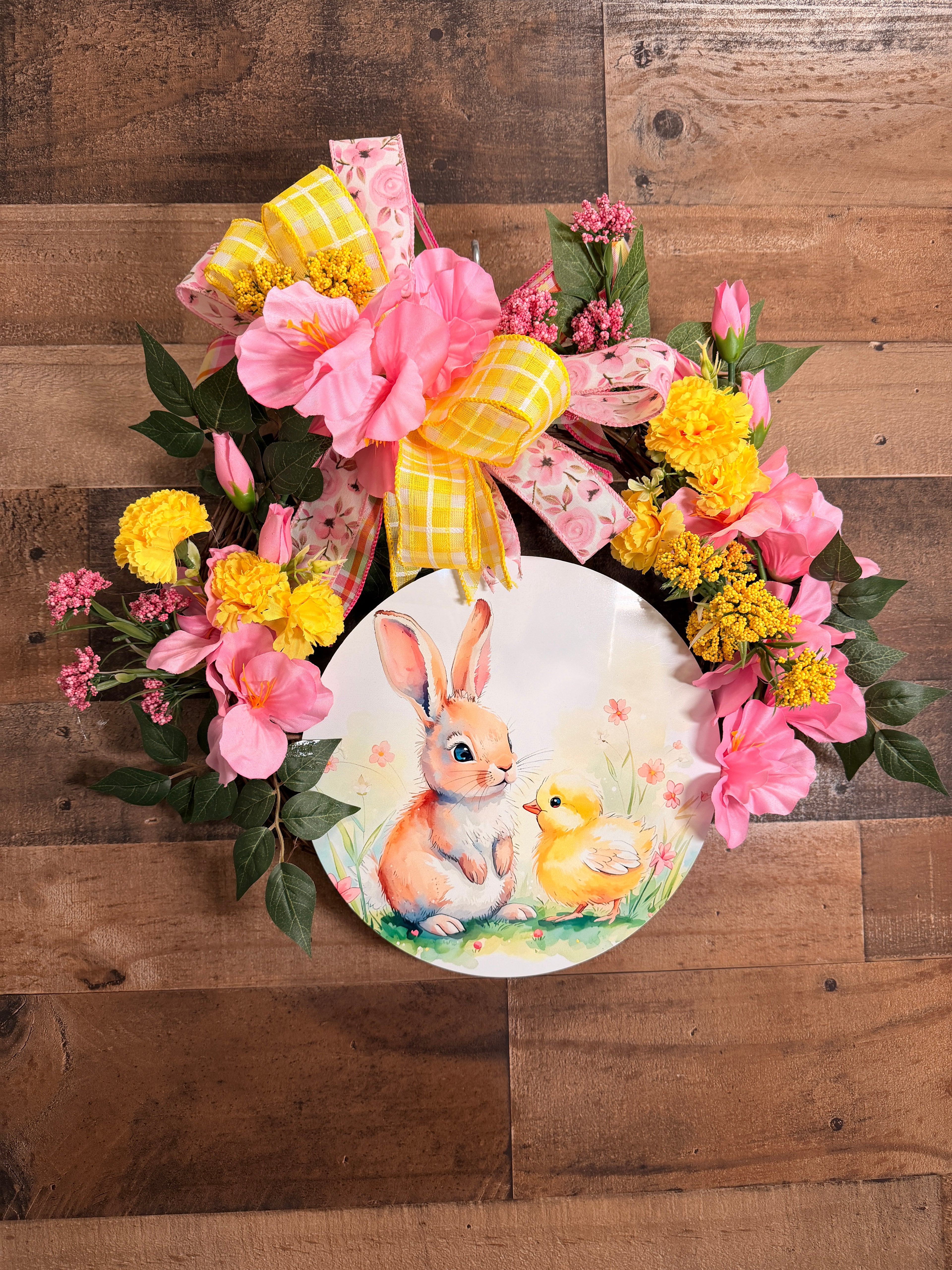 Easter Bunny Wreath for Front Door, Pastel Spring Floral Wreath, Handmade Whimsical Decoration