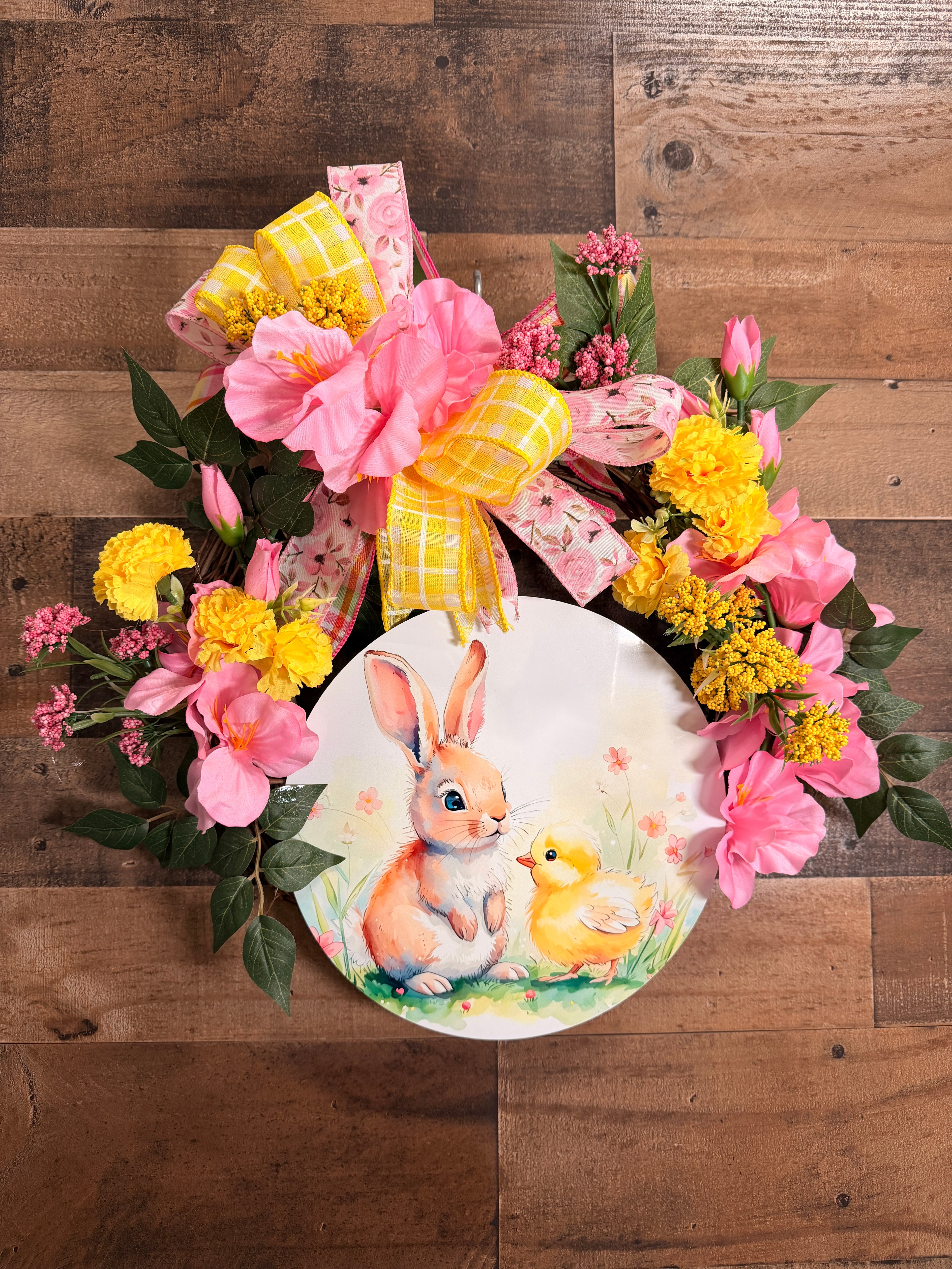 Easter Bunny Wreath for Front Door, Pastel Spring Floral Wreath, Handmade Whimsical Decoration