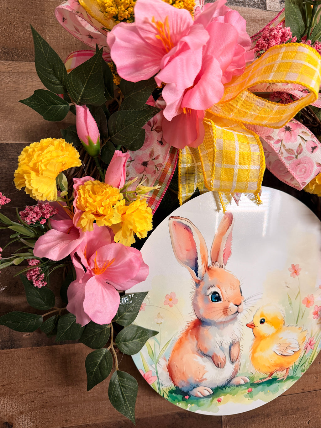 Easter Bunny Wreath for Front Door, Pastel Spring Floral Wreath, Handmade Whimsical Decoration