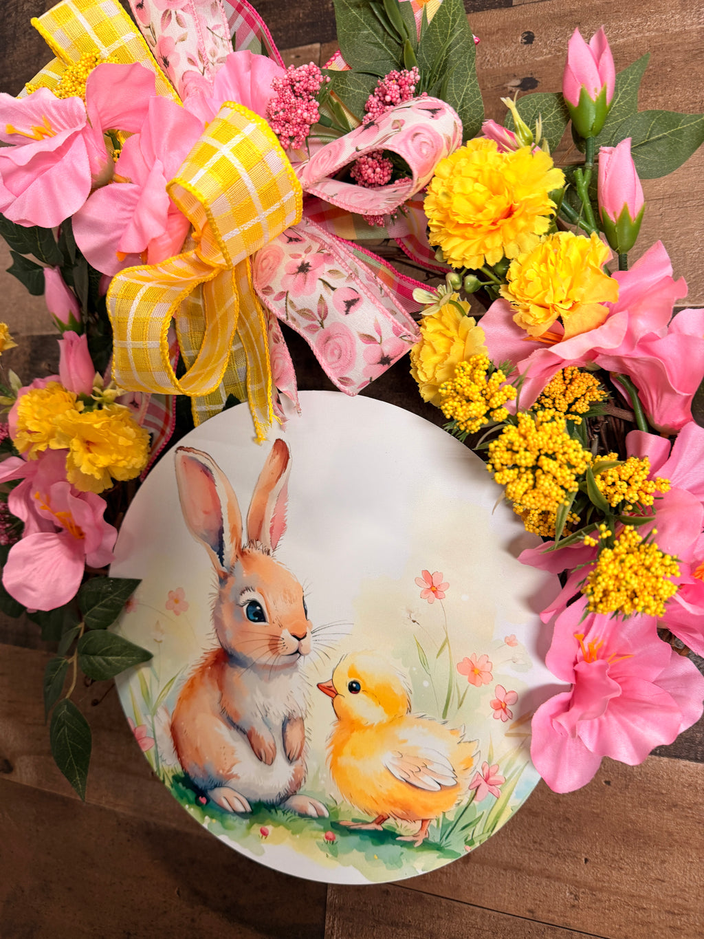 Easter Bunny Wreath for Front Door, Pastel Spring Floral Wreath, Handmade Whimsical Decoration