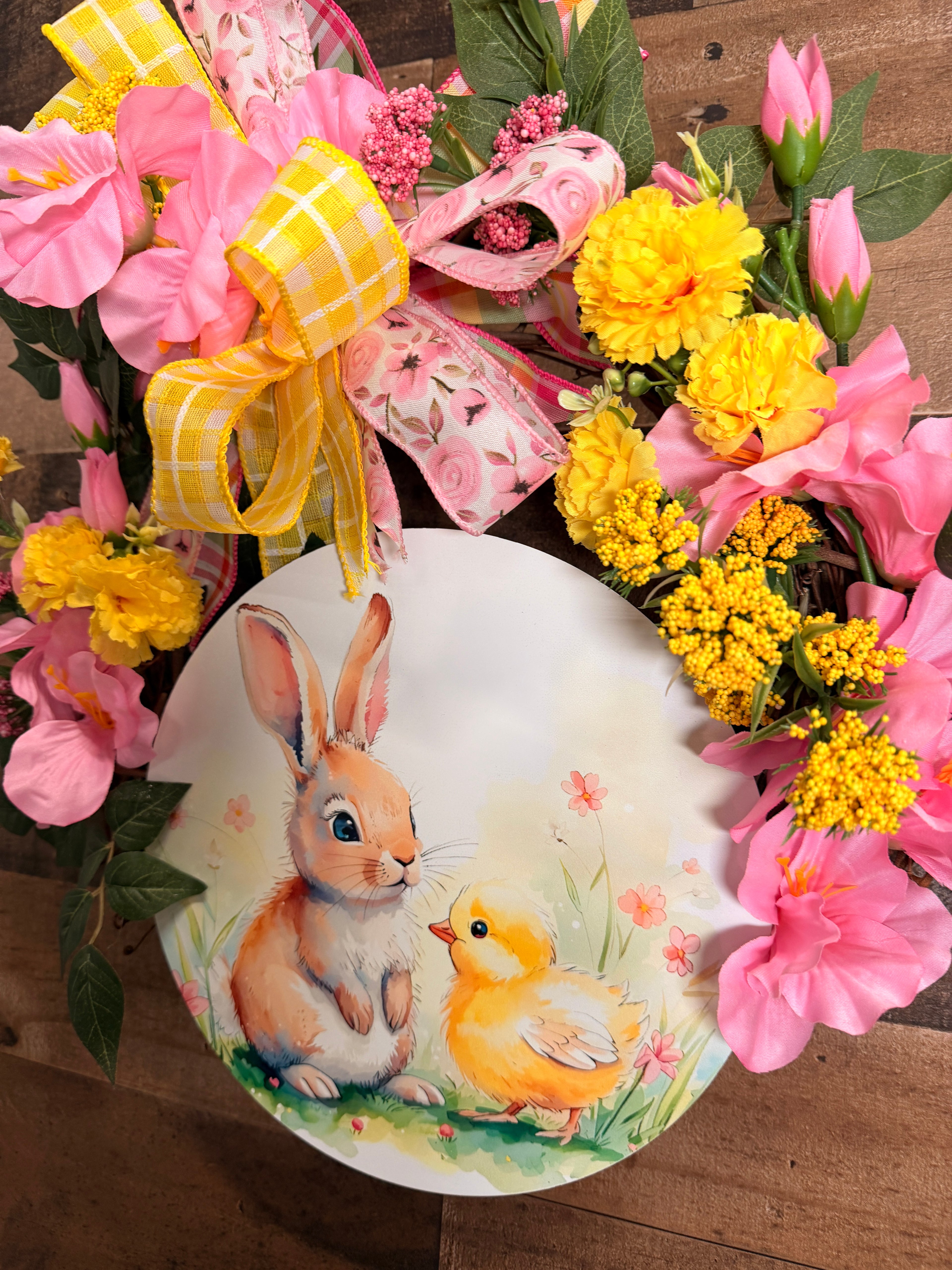 Easter Bunny Wreath for Front Door, Pastel Spring Floral Wreath, Handmade Whimsical Decoration